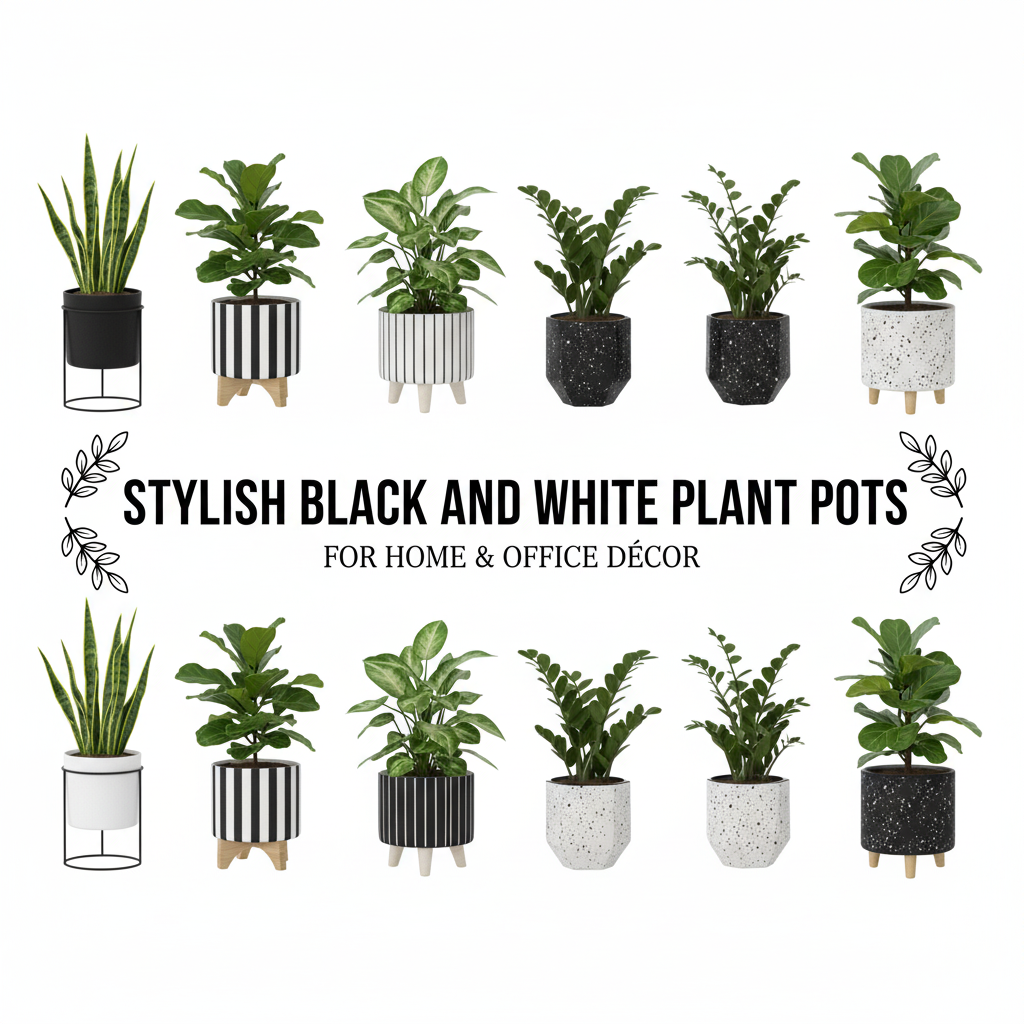 Stylish Black and White Plant Pots for Home & Office Décor